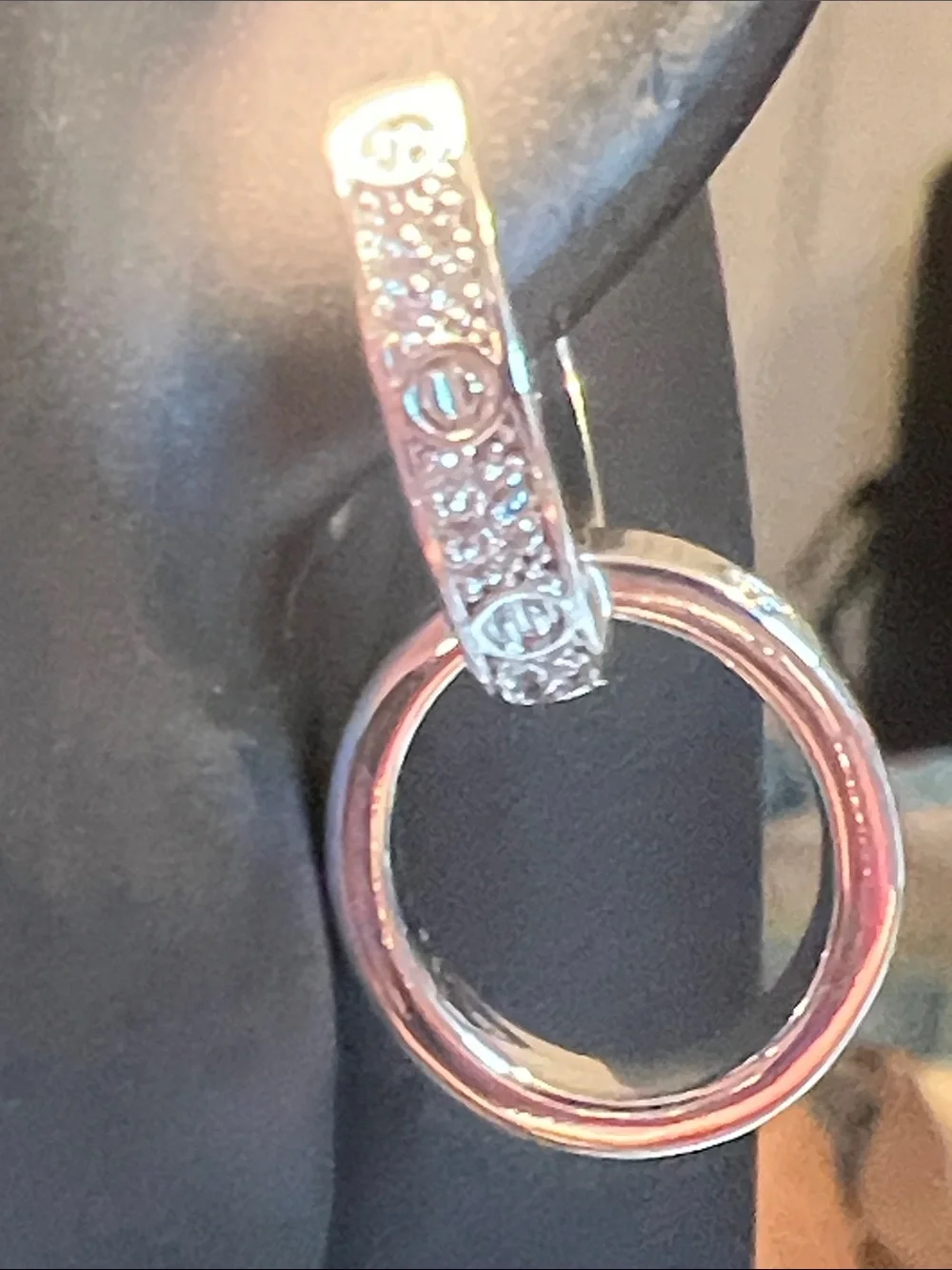 Silver Hoop Drop Earrings with Textured Hinge